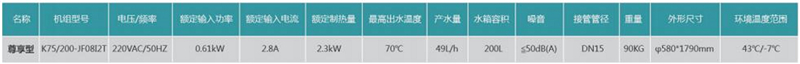 一体式空气能热水器 尊享型 规格参数