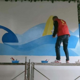 四川成都墙体彩绘公司 文化墙彩绘家装定制壁画