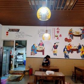 牛肉馆墙体彩绘 餐饮火锅店墙绘上门绘制提供设计