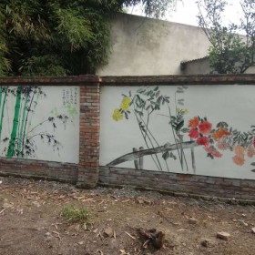 成都农家乐墙体彩绘 院落外墙彩绘户外墙绘手工壁画