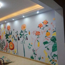 室内家装墙体彩绘 简约装饰风格 背景墙手绘卧室墙绘