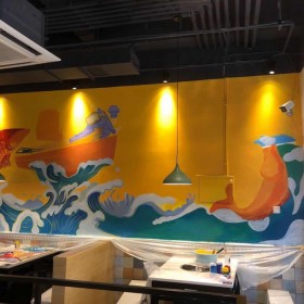 成都墙体彩绘 餐饮店壁画 画师原创设计方案