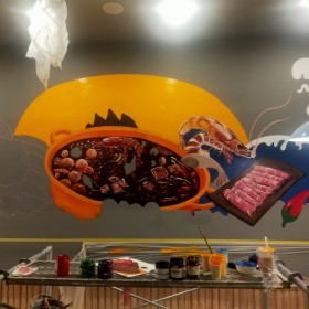 餐厅墙体彩绘公司找本视 定制化方案 提供前期策划支持 创意性墙绘 让您的墙面火起来