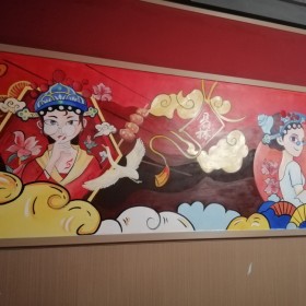 火锅店墙绘壁画 国潮墙体彩绘日式壁画手工绘画