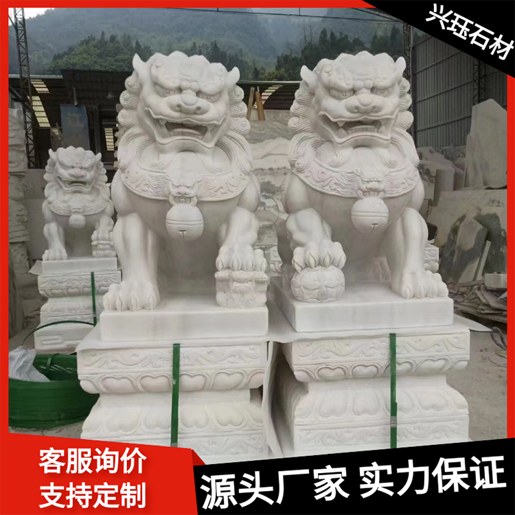 汉白玉狮子 大型石雕狮子厂家 古建筑寺庙大口摆件