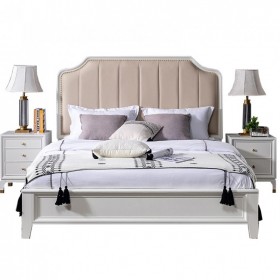 简约美式轻奢弧形软包皮床卧室1.5米1.8米双人实木床新繁家具产地工厂直销