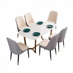 美奢漫轻奢大理石餐桌椅简约长方形6人钢架餐桌两厅家具