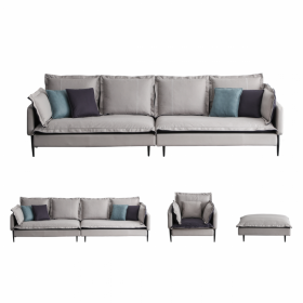 双色科技布沙发意式极简客厅直排大小户型轻奢现代布艺羽绒云朵沙发