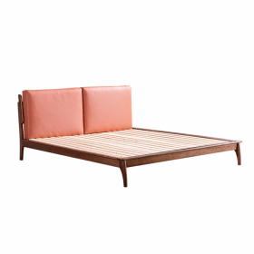 成都北欧新中式胡桃色实木软包床现代简约1.8米1.5米卧室双人床