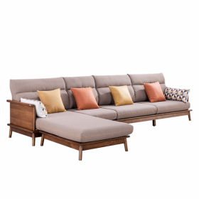 实木沙发北欧布艺日式贵妃现代简约胡桃木色小户型直排沙发客厅家具
