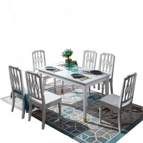 樱桃木白色餐桌椅组合小户型简约风格长方形饭桌桌子美式家用实木餐桌