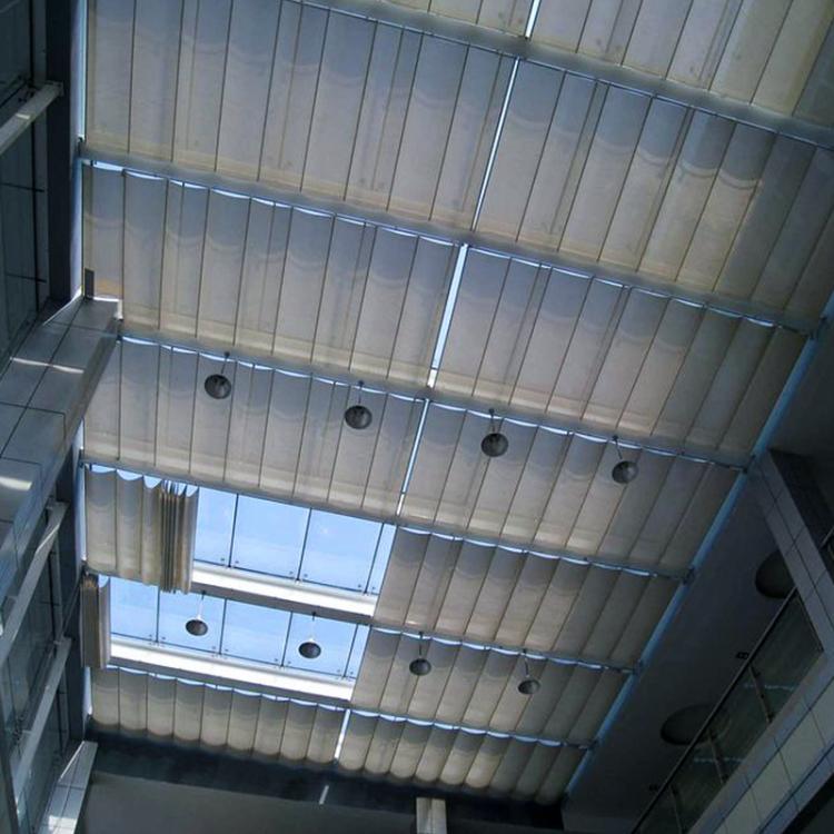 商场玻璃顶DTS折叠式天棚帘厂家 采光电动遮阳天棚帘定制安装