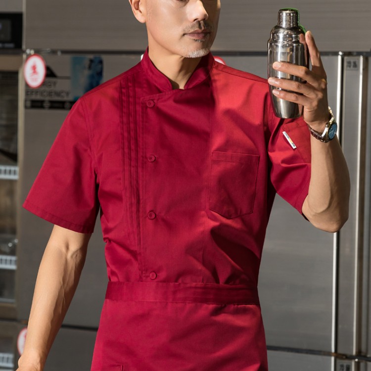 酒店厨房厨师工作服男夏季西餐饭店食堂后厨大码厨师服短袖