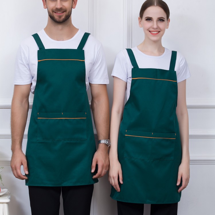 现货拼色奶茶超市工作服围裙定制logo咖啡厅服务员围裙印字厨师围裙挂脖