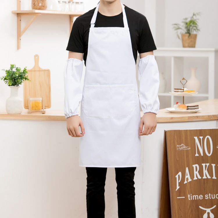 白色围裙工作服定制logo印字餐馆食堂厨房白围腰餐饮工作服