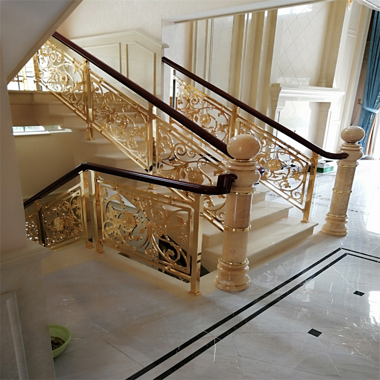 别墅商场公寓工程室内铜楼梯整版 雕花弧形楼梯定制