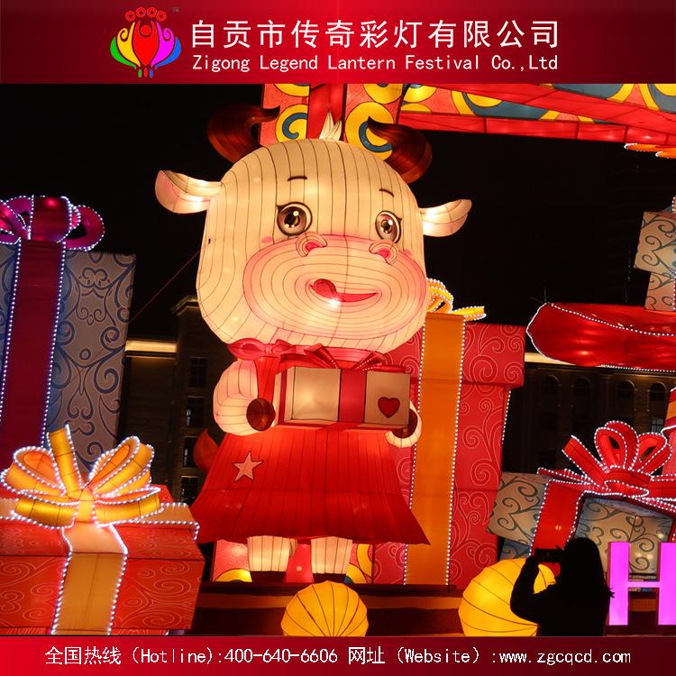 春节牛年生肖类动物装饰织布花灯自贡厂家直销