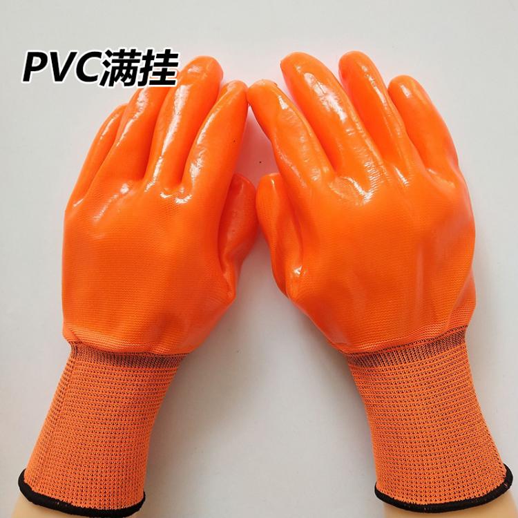 成都创信P358橘红满挂全浸胶手套加厚防水胶皮耐磨耐油劳保工地手套