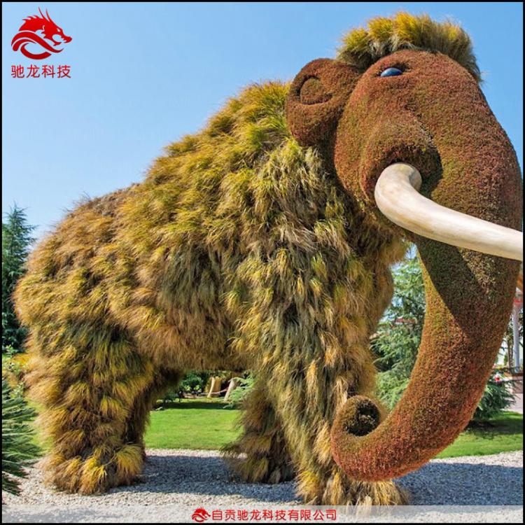猛犸象绿雕定制仿真动物草雕造型公司内蒙古景观工程植物草堆鲜花雕塑