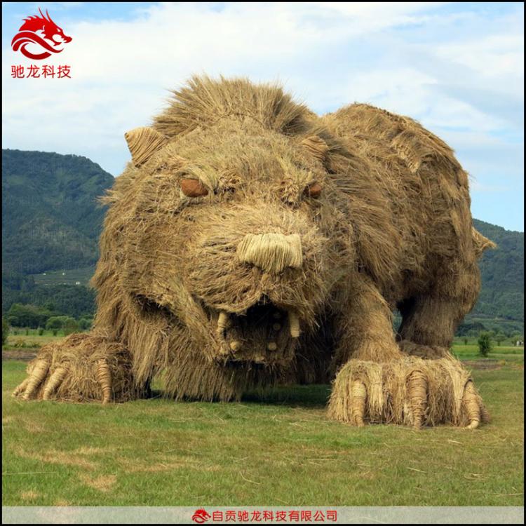 大型稻草雕塑定做仿真动物狮子稻草雕塑农耕农民丰收节艺术展品
