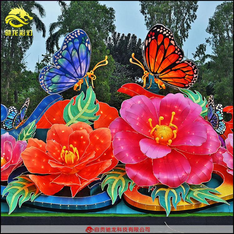 牡丹花灯笼大型花朵装饰彩灯民宿美陈装置定做大型灯光展设计制作公司