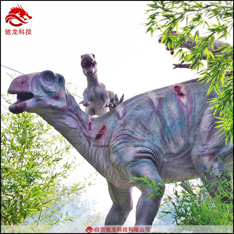 恐爪龙攻击慈母龙仿真电动恐龙公园展品定制景区儿童乐园橡胶恐龙模型