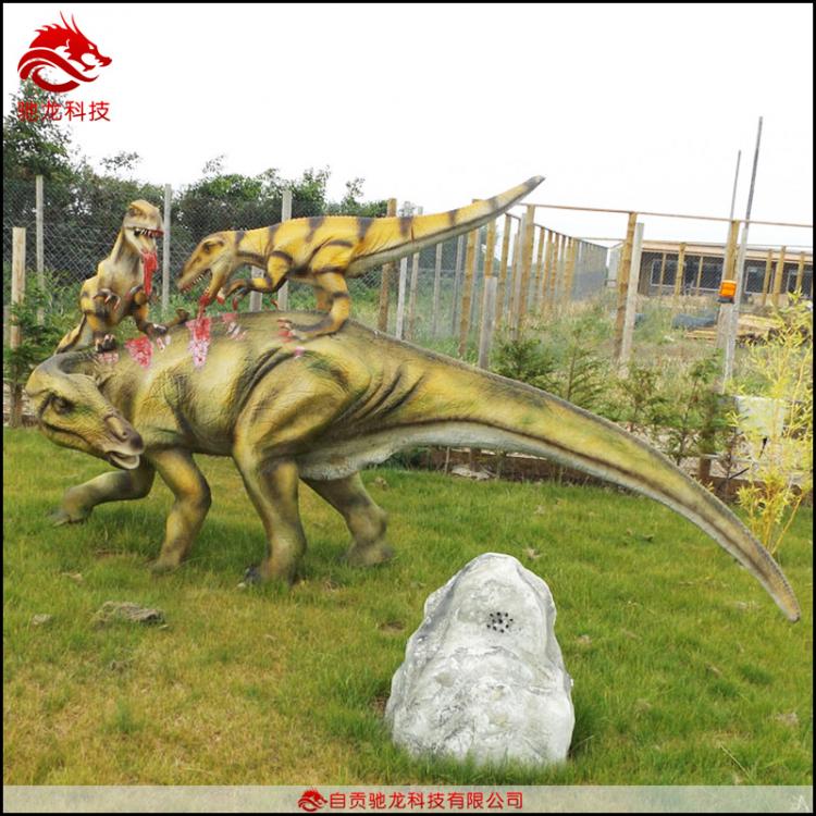 恐龙打架场景模型公园景区仿真恐爪龙攻击慈母龙电动软体恐龙模型展品