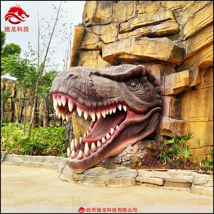 大型拍照恐龙头模型景区仿生恐龙展品博物馆商场美陈怪兽装置定制