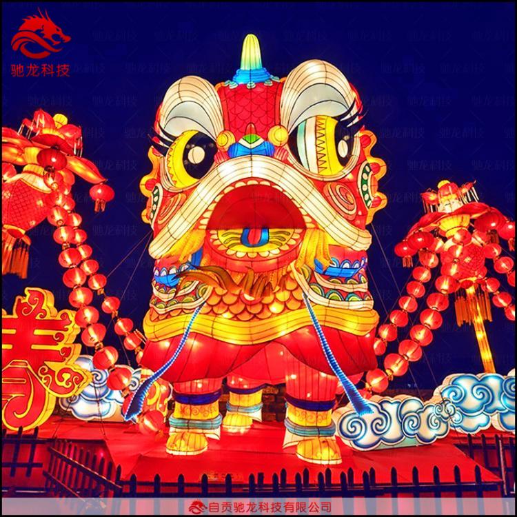 自贡花灯定制大型彩灯制作舞狮花灯中国民间传统布艺造型灯笼制作公司