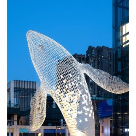 不锈钢丝编织鲸鱼雕塑加工厂家 户外广场不锈钢雕塑定制加工价格