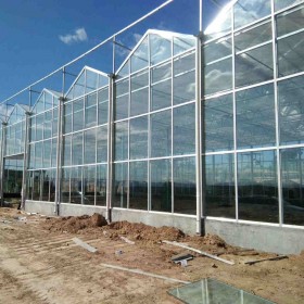 德农川尖顶型智能玻璃温室建造 定制钢制骨架育苗玻璃大棚