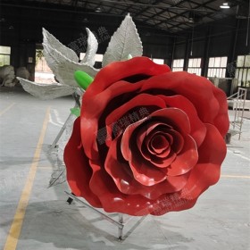 景观雕塑不锈钢玫瑰花雕塑金属装饰安装一体