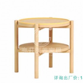 成都养老院家具定制  日式边几 轻奢简约小圆几 双层客厅沙发角几 实木创意个性移动边桌