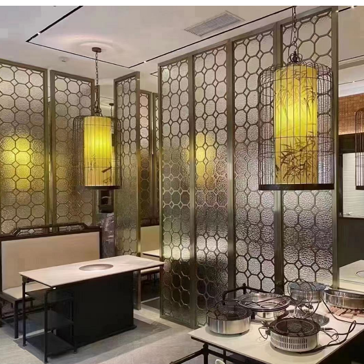 中式不锈钢屏风 酒店茶楼装修 隔断墙板 花格钛金雕花304材质