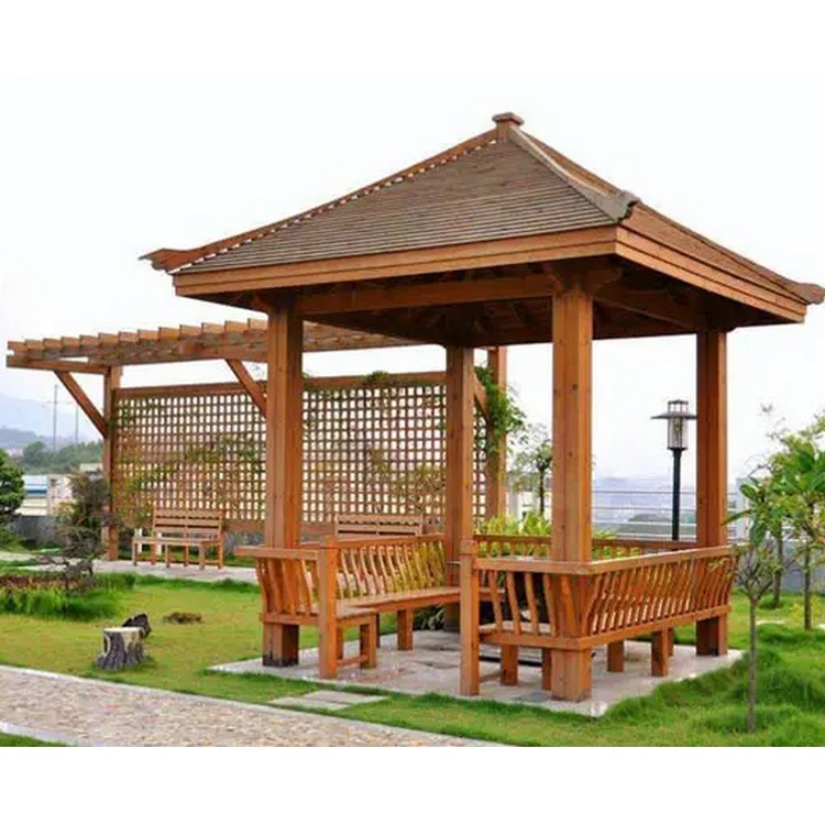 供应户外四角水泥木亭 古建筑类木亭 樟子松防腐木凉亭