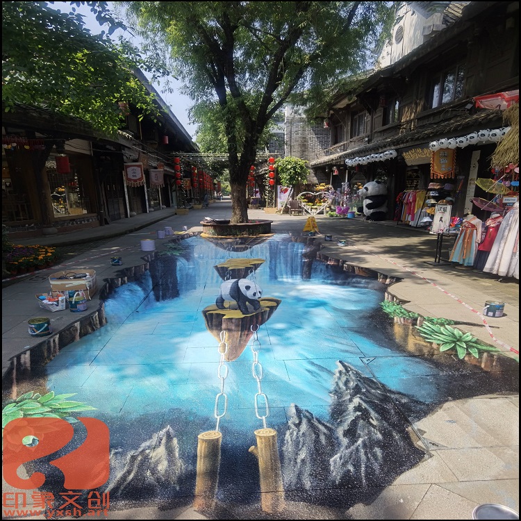 极简印象 咖啡馆街道饭店景区3D墙体彩绘  专业手工墙绘