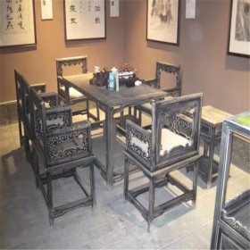 仿古桌椅 实木成套仿古桌椅批量定制 专业厂家龙图木雕