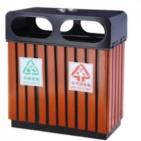 巴中厂家直销钢木垃圾桶 防腐木垃圾桶 公园户外分类塑木果皮箱