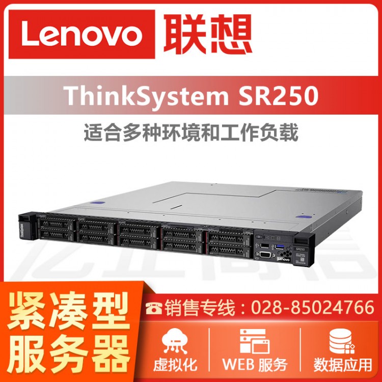 联想（ThinkSystem）SR250 1U机架式服务器主机 联想管家婆服务器 联想用友服务器 联想服务器成都授权代理商