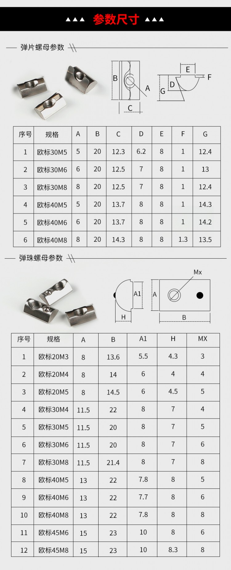 铝型材配件弹性螺母块20 30 40系列M4M5M6M8弹珠螺母弹片螺母块