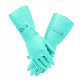 ansell/安思尔 37-676绿色丁腈手套 防化酸碱劳保防护手套 棉质衬里可接触食物