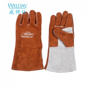 WELDAS/威特仕10-2600 咖啡色斜拇指款特殊柔牛皮手套氩弧焊烧焊隔热手套