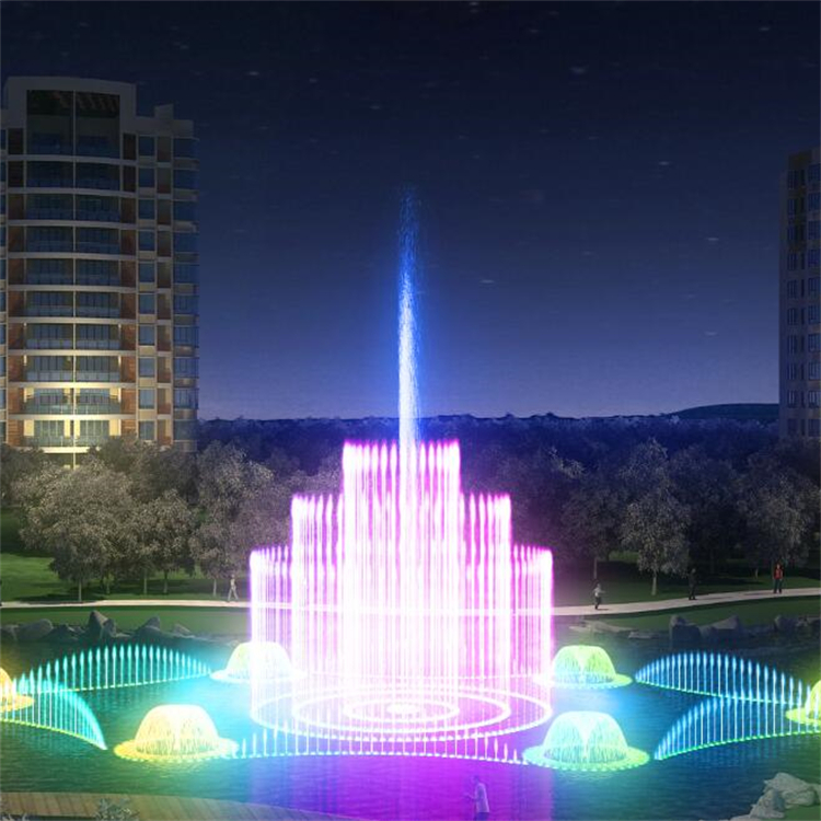 彩色音乐喷泉效果图设计 广场酒店公园景观水景喷泉设备厂家