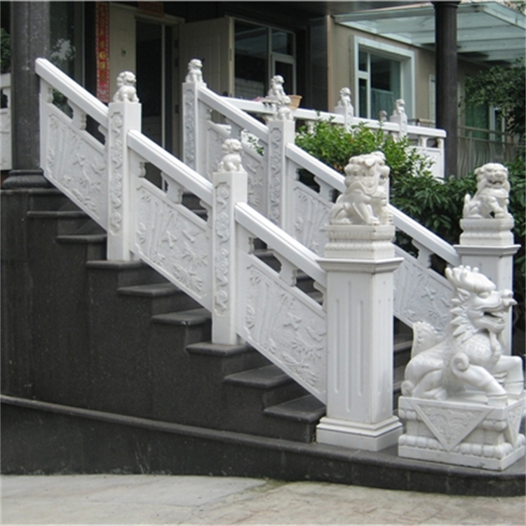 汉白玉花瓶柱栏杆 别墅阳台汉白玉石材栏杆 支持雕刻各种图案