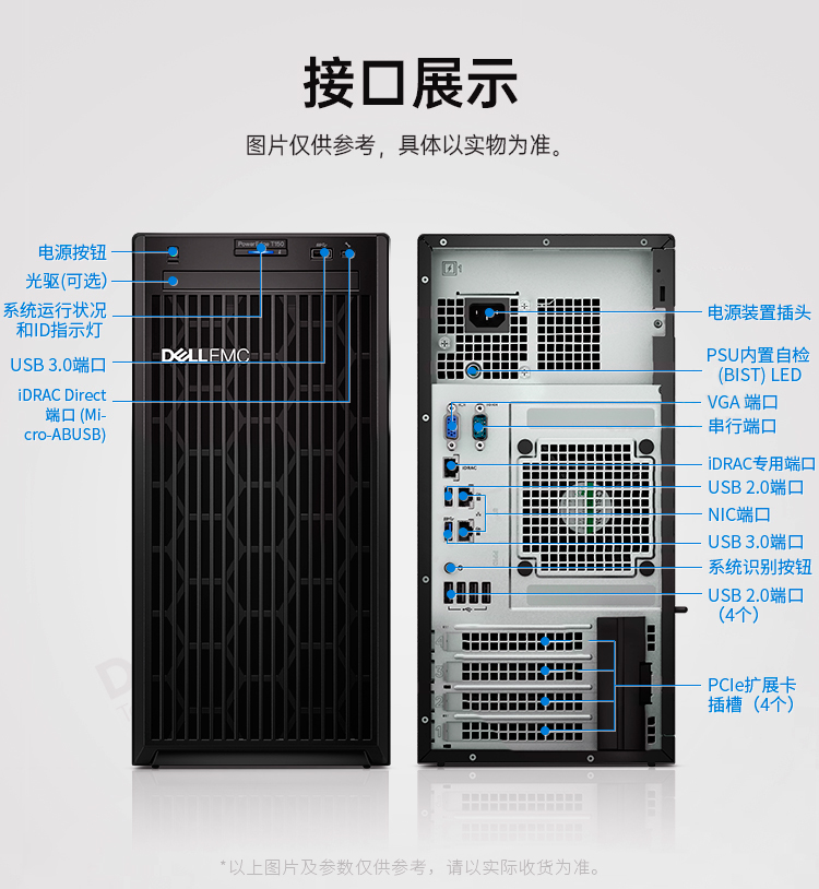 戴尔PowerEdge T150外部接口展示