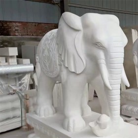 汉白玉大象 石雕动物景观门前广场摆件 立体雕塑