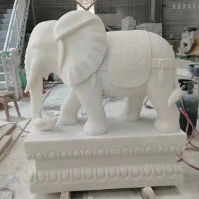 汉白玉石雕大象 动物石雕大象雕塑 石雕汉白玉大象