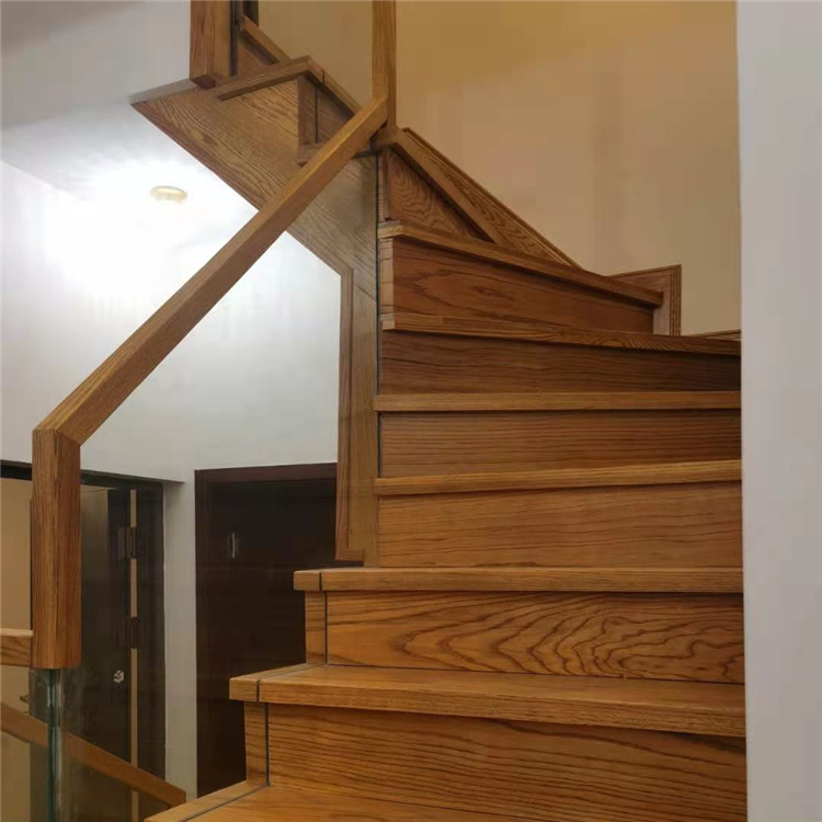 实木直梯定制 室内楼梯 实木玻璃组合定制楼梯