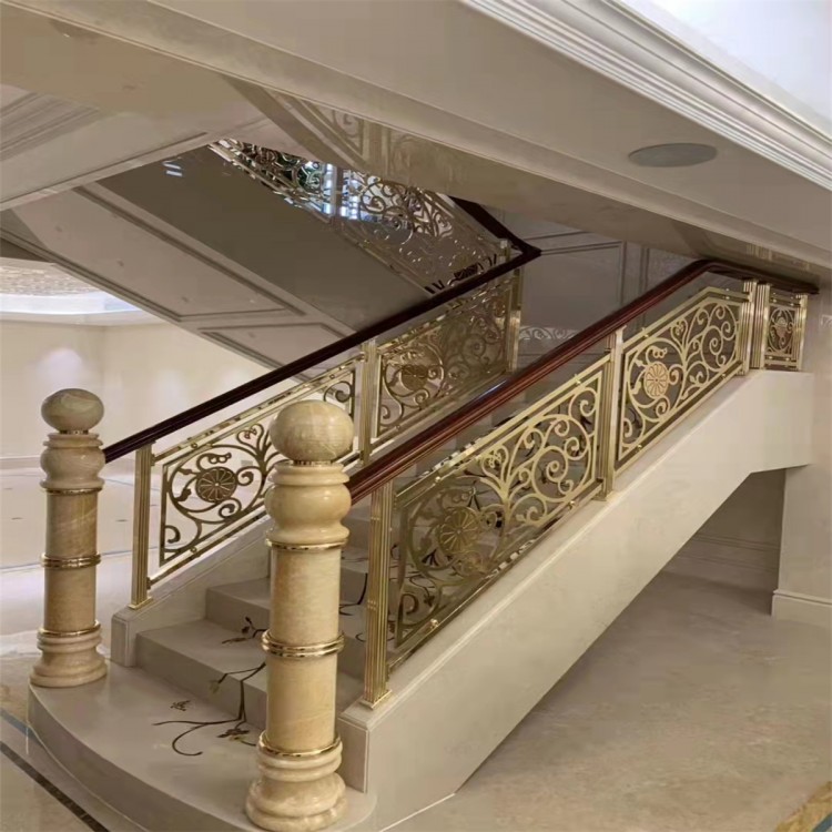 中式红古铜旋转铜楼梯护栏 铝艺楼梯扶手铜栏杆生产定制
