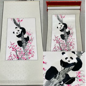 绣美 蜀绣国宝熊猫卷轴画礼盒装 高端大气 支持定制